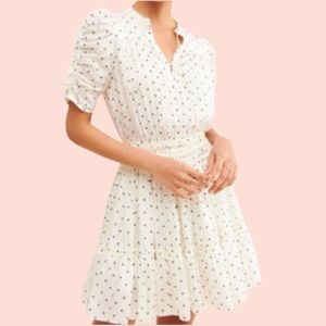 Anthropologie Current Air Ruched Sleeve Dot Dress
